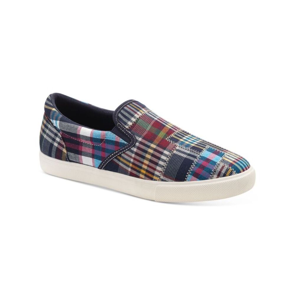 CLUBROOM Mens Navy Plaid Tate Round Toe Platform Slip On Sneakers Shoes 7 M